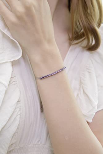 Sterling Silver 3Mm Amethyst Round-Cut Chain Adjustable Pull-String Bolo Slider Tennis Bracelet For Women Teens Girls #TOP4
