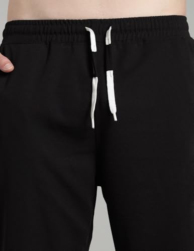 Image of SWADESI STUFF Men's Cotton Blend Track Pants, Black, Comfort Fit with Drawstring, Side Pockets for Regular Wear, Sports, Joggers
