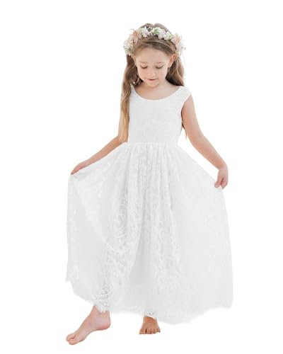 Flower Girl Dress Lace Floor-Length Toddler Girl Dresses for Wedding First Communion Garden Ball-Gown Party 6M-14Y