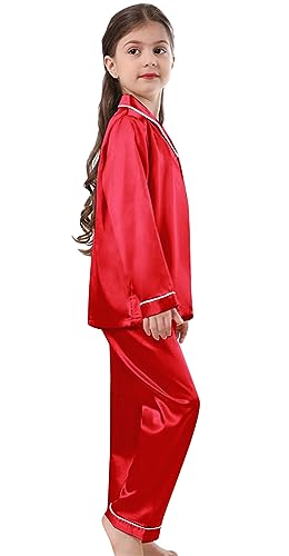 Image of Schbbbta Girls & Women Satin Pajamas Set, 2Piece Silk Nightwear Button-Down Sleepwear for Teen Kids, 3 Years - Women XXL