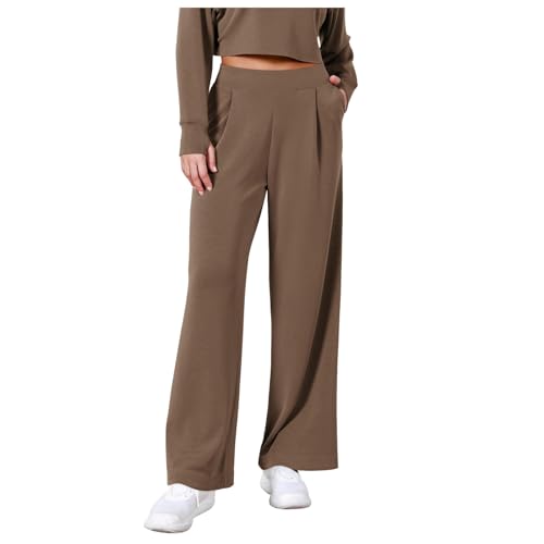Pantalon fluide large taille haute élastique au dos vêtement été chic