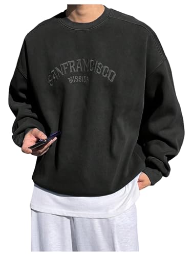 SHENHE Men's Oversized Crewneck Sweatshirt Letter Embroidered Vintage Baggy Sweatshirt Pullover