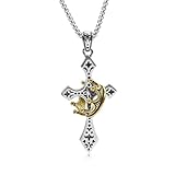 ANEBRPC Crown Cross Necklace for Men Stainless Steel Chain with Detachable Crown Pendant