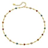 CHARIFIN - Collar con colgante de corazón de color aceite de gota para mujer, chapado en cobre de oro real de 18 quilates, cadena de clavícula ajustable para mujer, Oro, Sin piedra preciosa
