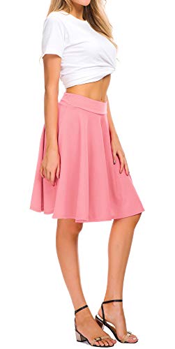 Exchic Women's Casual Stretchy Flared Mini Skater Skirt Basic A-Line Pleated Midi Skirt (Xl, Pink) #TOP1