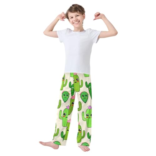 J JOYSAY Cartoon Cactus Plant Beige Pajamas Pants Soft Long Pajama Bottoms Lounge Sleep Pants Size S-XL3