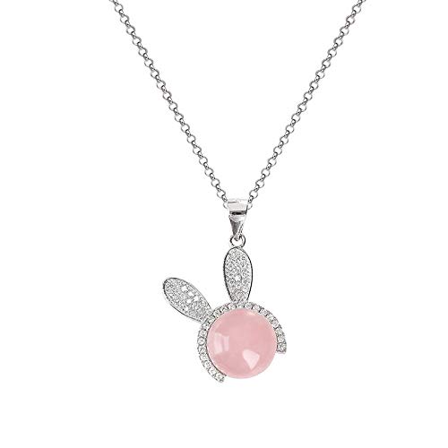Collier lapin argent 925 anti-ternissement et cristal rose pour femme