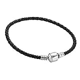 Beads charms Armband Leder Schwarz für Anhänger Bettel Silber Lederarmband Kompatibel mit pandora troll Blume Club Herz Traum bead Schmuck Kette Schöne Bänder Stopper murano glas charm clip 20 cm