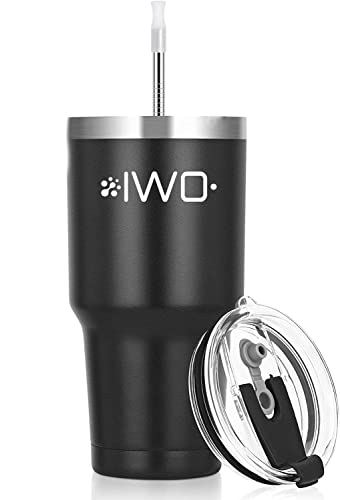 Caneca térmica iwo com tampa e canuto Cerveja gelada ate 8 horas (600 ML/20 OZ, Preta)