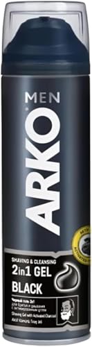 Arko Men 2 in 1 Shaving & Cleansing Black Shaving Gel with Activated Charcoal - Pack of 6