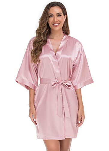 VOGUEMAX Women's Short Kimono Robe Silky Satin Bathrobe Bride Bridesmaids Getting Ready Sleepwear Soft Nightgown3