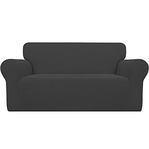 Image of Easy-Going Stretch Oversized Loveseat Slipcover 1-Piece Sofa Cover Furniture Protector Couch Soft with Elastic Bottom for Kids Polyester Spandex Jacquard Fabric Small Checks Dark Gray