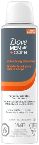 Dove Men+Care Whole Body Deodorant Spray, Aluminum Free, for Pits, Privates, Feet & More, Shea Butter + Cedar, 113 g