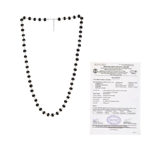 Image of Divine Hindu Karungali Mala with Silver Coated Cap Necklace 54 Bead Ebony Wood for Spiritual Healing, Protection & Meditation | Handcrafted Authentic Jewelry for Men & Women | Certified Lab Tested