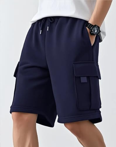 Image of Mens Fashion Cargo Pocket Shorts-Grey(Cargo Shorts-Navy)