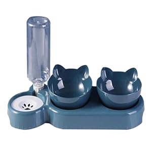 LxcshLjx 3 in 1 Cat Food and Water Bowl Set, Triple Cat Bowls, Cat Bowls with Stand and Automatic Water Bottle, 15°Tilted Raised Double Cat Bowls with Water Dispenser, Dog Food Feeder, Pet Food Dishes