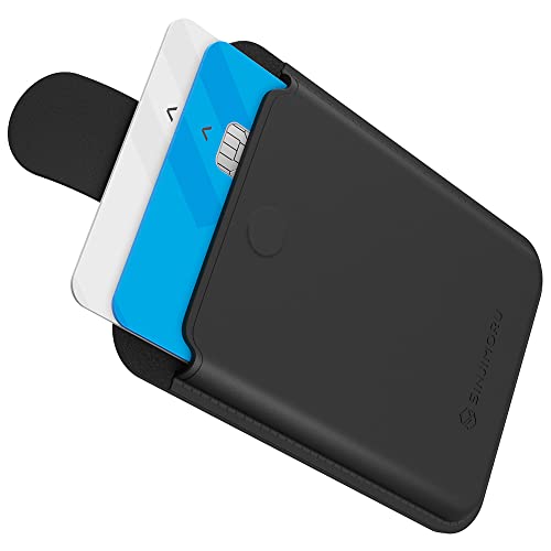 Vegan PU Leder iPhone 14 Wallet kompatibel mit MagSafe Wallet, Sinjimoru Magnetischer Kartenhalter Handy mit Ziehlasche für Handyhülle iPhone 12, 13 & 14 Reihe. M-Pull Tab Wallet Black Cover