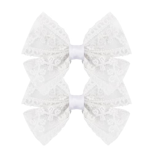 3-Inch Lace Hair Bow Clips for Girls-2PCS Vintage Multicolor Bowknot