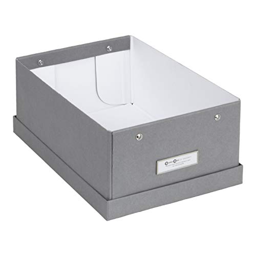Bigso Karin Collapsible Storage Box | Photo Storage Box With Labelframe For Easy Identification | Simple Assembly Without Tools | Decorative Storage Boxes With Lids | 8.9″ X 12.4″ X 5.4″ | Gray #TOP2