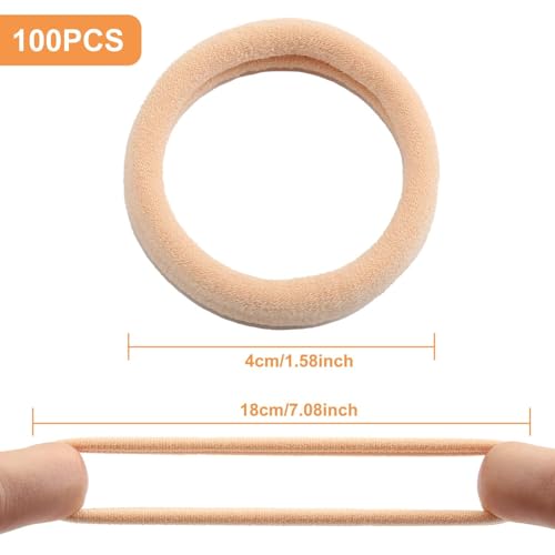 Image of Bessrung 100PCS Tan Color Seamless Elastic Hair Ties No Damage for Women