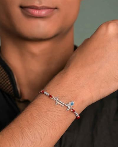 Image of Clara 925 Sterling Silver Rakhi with Roli Chawal for Bhai | Gift for Brother on Rakshabandhan | Men & Boy Bracelet