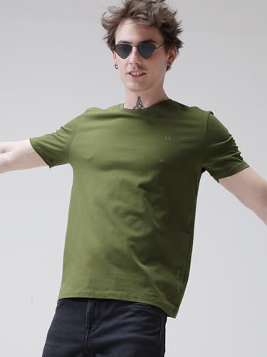 Image of TURMS Men's Casual Solid Round Neck T-Shirt, Odor Control, Stretchable & Breathable, Cotton Rich Fabric, Half Sleeve