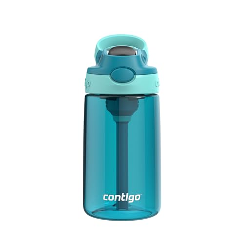 Image of Contigo Kids Aubrey Straw Water Bottle with Leak-Proof Lid, BPA-Free Plastic, Dishwasher Safe, Juniper Jade Vine, 14 oz (414 mL)
