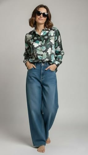 Image of Amazon Brand - INKAST Women Abstract Floral Printed Spread Collar Long Sleeves Casual Cami Shirt