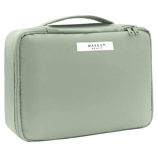 Image of WEMOL Small Travel Fashion Cosmetic Organizer Bag with Detachable Pouch, Super Soft Makeup Organiser Bag for Brushes, Toiletries, Cosmetics Items for Women (Green)