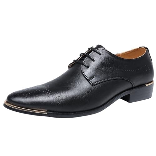 Mens Formal Dress Shoes Leather Oxford Pointed Toe Lace Up Classic Wedding Groom Comfort Fit Shine Finish