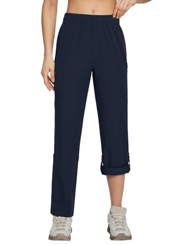 baleaf Women's Hiking Water Resistant Pants UPF Roll Up Convertible Capri Pant Quick Dry Zipper Pockets Travel Fishing