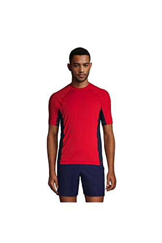 Lands' End Mens Short Sleeve Swim Tee Rash Guard Compass Red Regular XX-Large