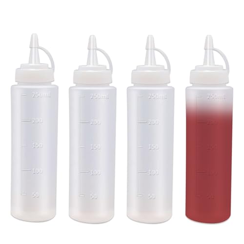 4 Pack Squeeze Bottle - 8oz / 250ML Plastic Squeezy Sauce Bottles with Cap Squeeze Condiment Bottle Dispensing Ketchup Bottle for Sauce BBQ Salad Dressing Paint Oil Icing Liquids Art Crafts Glue