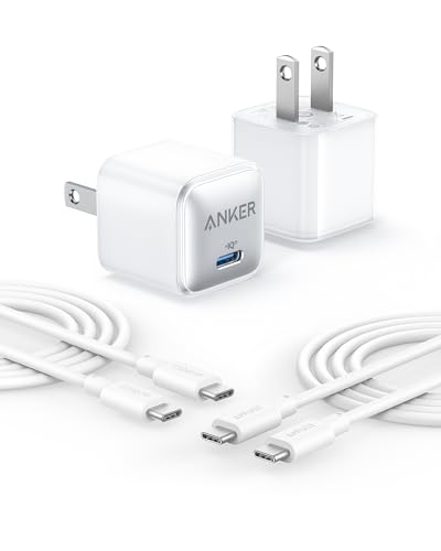 Anker USB C Charger Block, 20W PIQ 3.0 Compact Fast Charging for iPhone 16/15 and More Series, Galaxy, Pixel 4/3, iPad (2 Pack & 2 Cable)
