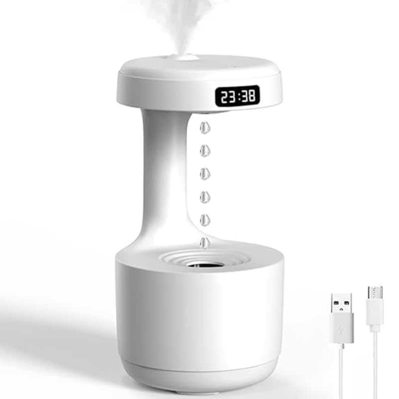 Elevea 𝟏𝟓-𝐘𝐞𝐚𝐫 𝐋𝐨𝐧𝐠-𝐋𝐢𝐟𝐞 𝐖𝐚𝐫𝐫𝐚𝐧𝐭𝐲, 800ml Anti Gravity Humidifier with LED Clock Display, Water Drop Mist Humidifier for Room, Office Desk, Modern Home Decor-image-41