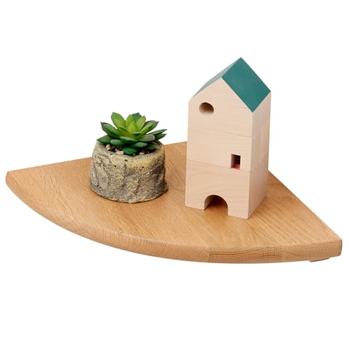 TREOAKWIS Eckregal Hängend, Eiche Massivholz Eckregal Hangeregal Wandregal Holz, Kleines Schwebendes Eckwandregal für Pflanzen Schlafzimmer Wohnzimmer Küche (22CM)