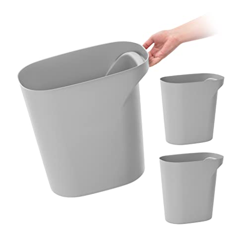 IRIS USA Small Trash Can Wastebasket with Handle, 6 Gallon / 24 Quart, 3-Pack, for Bathroom, Office, Bedroom, Under Sink, Kitchen, Garbage - Gray by IRIS USA - Used condition - US$28.60