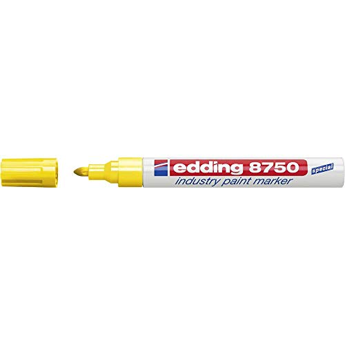 edding 8750 Industrie Lackmarker - gelb - 1 Stift - Rundspitze 2-4 mm - Lackstift zum Beschriften von staubigen, leicht öligen Oberflächen, Reifen, Metall, Glas und Holz - permanent, wasserfest
