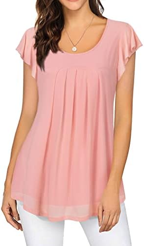 Work Shirt for Women,Furnex Dressy Blouses for Women Short Sleeve Fitted Swing Tunics Shirts for Leggings Summer Lightweight Ladies Layered Tunics Mesh Blouse Maternity Size Business Casual Tops