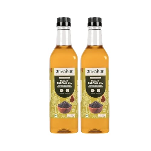 Anveshan Wood Pressed Black Sesame Gingely Oil 2X1L | Plastic Bottle | Kolhu/Kacchi Ghani/Chekku | Natural | Chemical-Free Cold Pressed Sesame Oil For Cooking