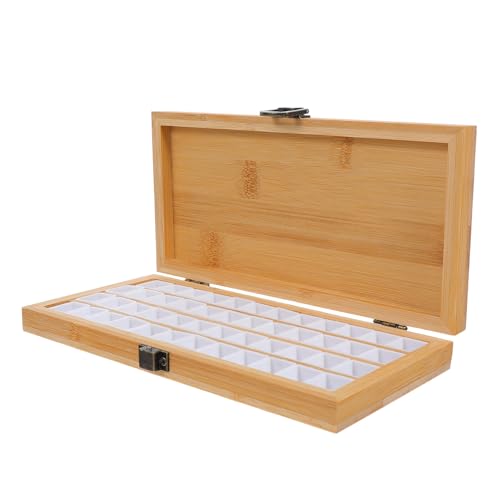 Caja de pintura portátil de bambú con 48 compartimentos y tapa rectangular 2