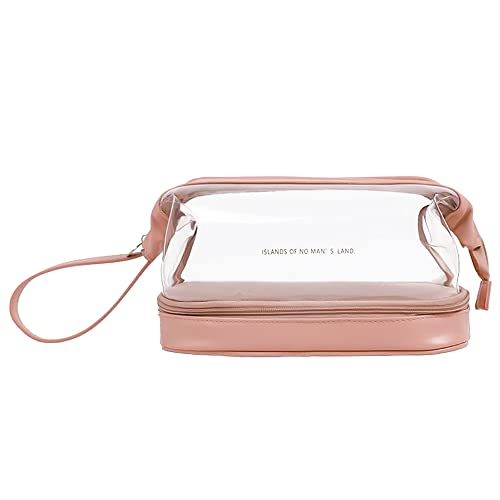 AOCINA Clear Makeup Bag TSA Approved Toiletry Bag Double Layer Cosmetic Travel Bag for Women(Pink)
