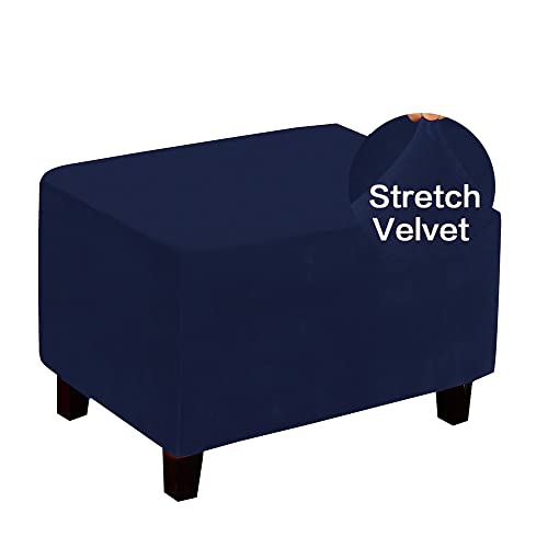 Highdi Ottoman Cover Rectangle Velvet, Stretch Footstool Slipcover, Solid Color Stool Protector Cover with Elastic Bottom, Dustproof Removable Washable Footrest Pouffe Covers (Navy blue,L) - Cosy Home Interiors Highdi Ottoman Cover Rectangle Velvet, Stretch Footstool Slipcover, Solid Color Stool Protector Cover with Elastic Bottom, Dustproof Removable Washable Footrest Pouffe Covers (Navy blue,L)