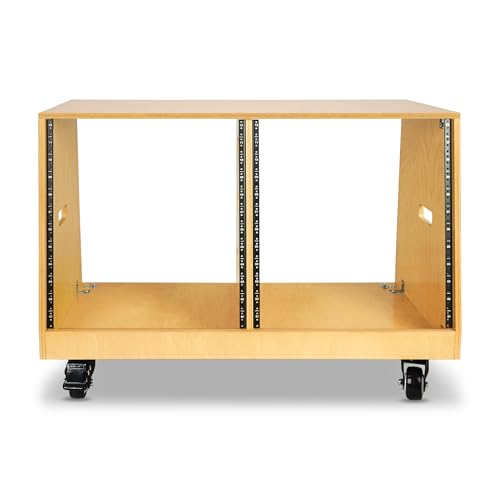 Image of Sound Town DIY 2 x 12U Slanted Studio Rack with Solid Baltic Birch Plywood, Casters, Golden Oak for Recording Room, Home Studio (SDRK-D12T)