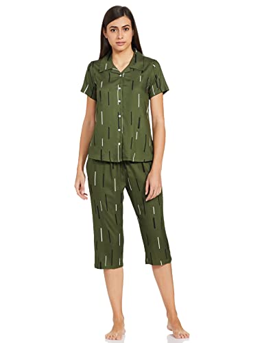 Image of Longies Women's Rayon Capri Nigh Suit Regular Set (LGRCSSYV001 Dark Green029 XL)