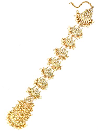 Karatcart Handcrafted Gold Plated Pearl & Kundan Studded Bridal Wedding Hair Braid Choti For Women