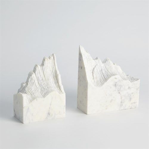 RM White Mountain Bookends Set of 2 | Heavy Marble Book Holders for Shelf 1