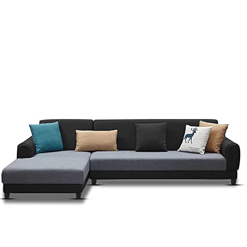 Image of Kraven LHS 6 Seater L Shape Sofa Set for Living Room (Grey Black Fabric)