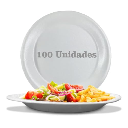 Prato Isopor Refeição 23 Cm C/100 Unidades Festa Descartável Churrasco