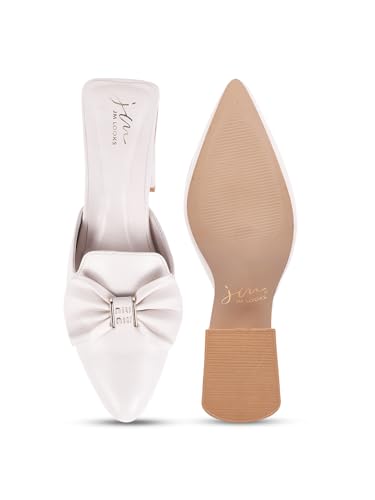 Image of JM LOOKS Women's Pointed Toe Mules with Bow Accent Stylish Block Heel Slip-On for Effortless Elegance For Women & Girls